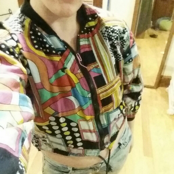 Vintage 80s patterns and polka dots cropped jacket - Picture 3 of 4